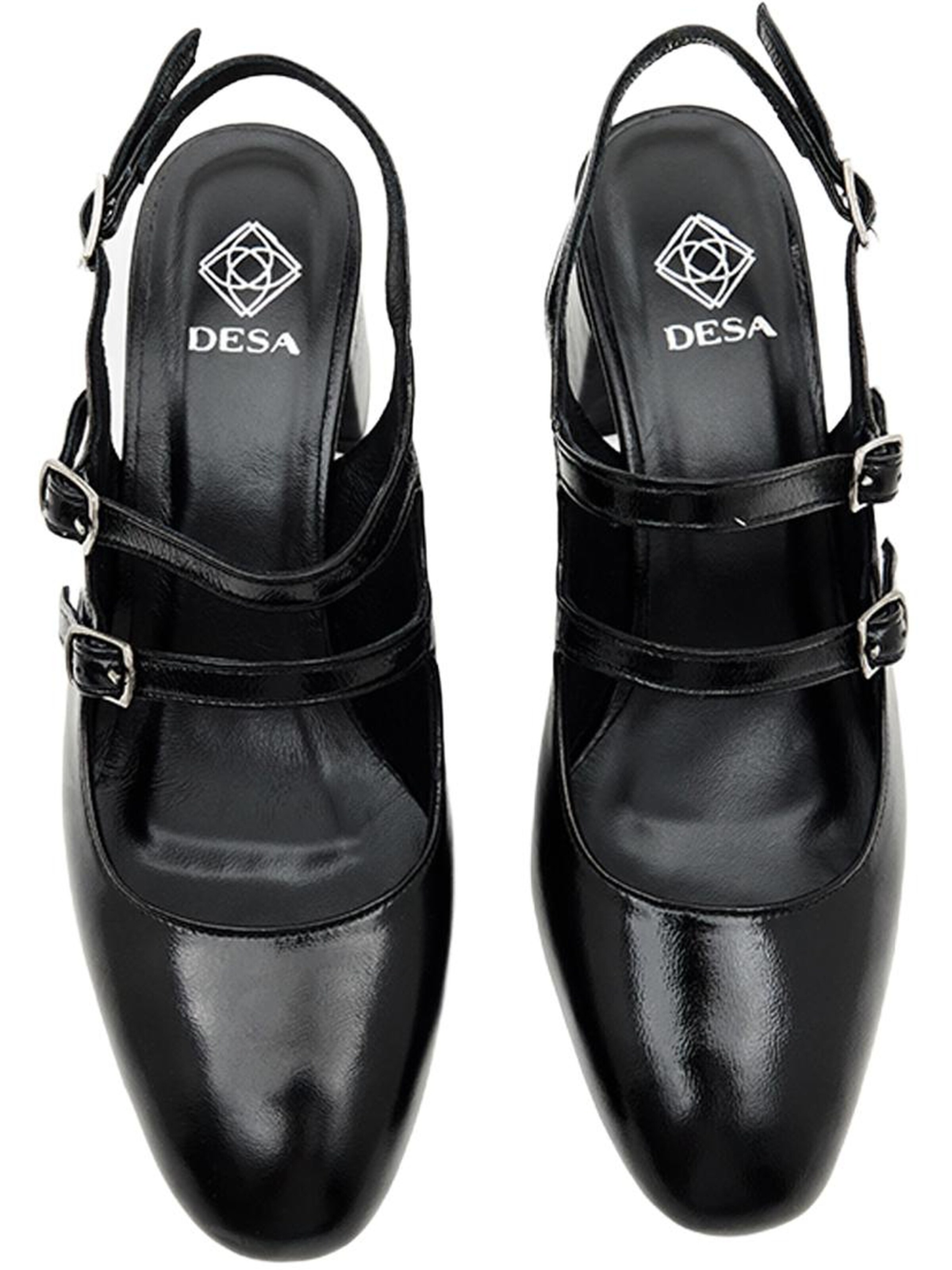 Desa Slingpumps 'DESA Damenschuhe mit Schnallendetail aus Lackleder und Blockabsatz'‌‌‌‌‌‌‌ in Schwarz
