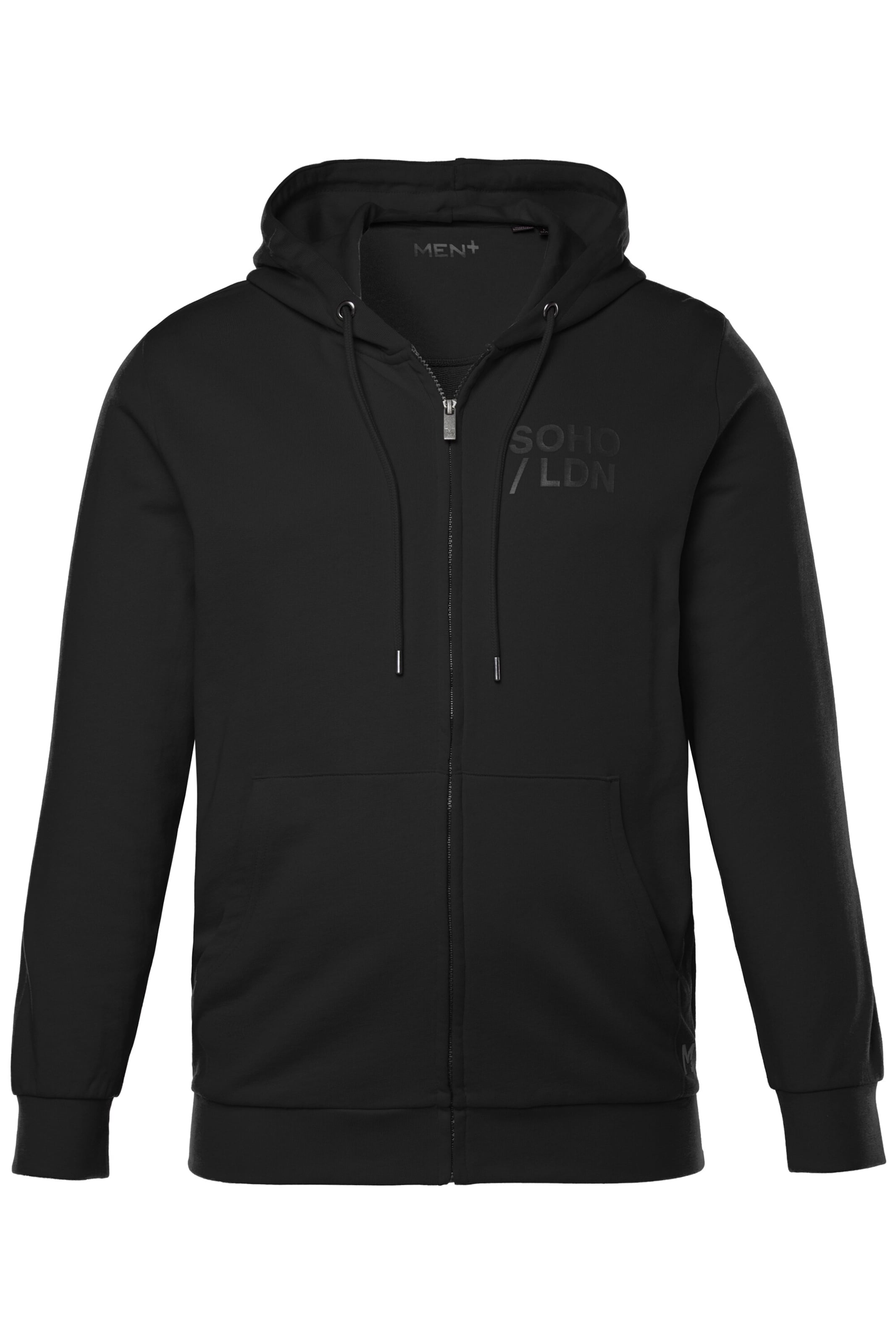 Men Plus Sweatjacke in Schwarz: Vorderseite