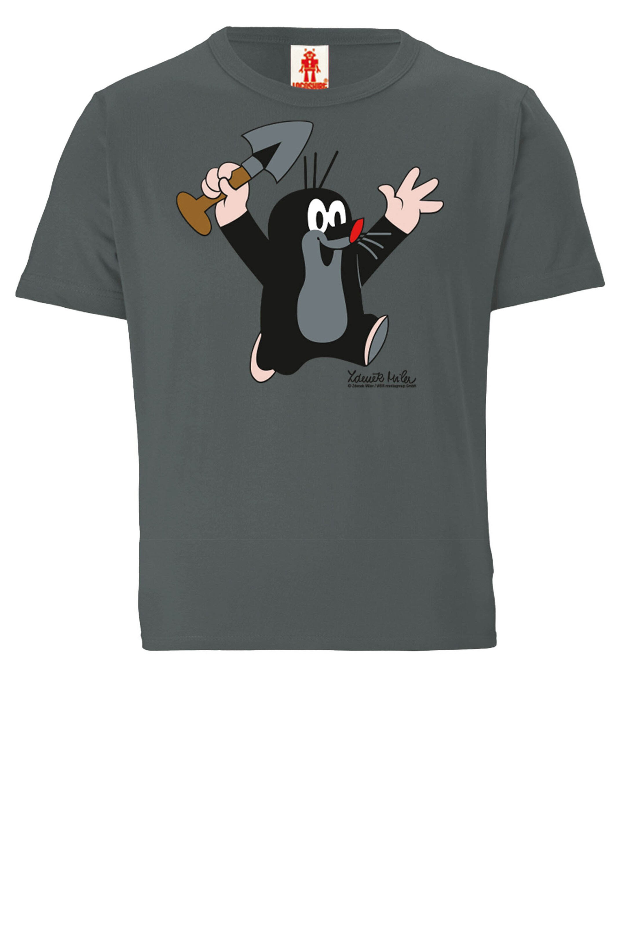LOGOSHIRT Shirt 'Der kleine Maulwurf - Juhu' in Grey: front
