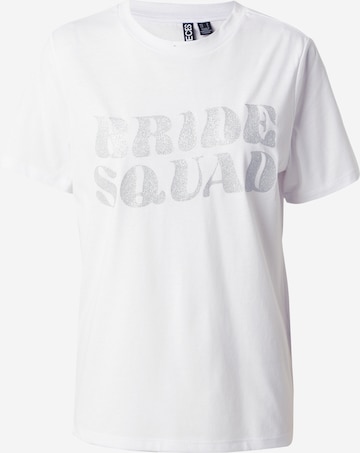 PIECES Тениска 'SQUAD' в бяло: отпред