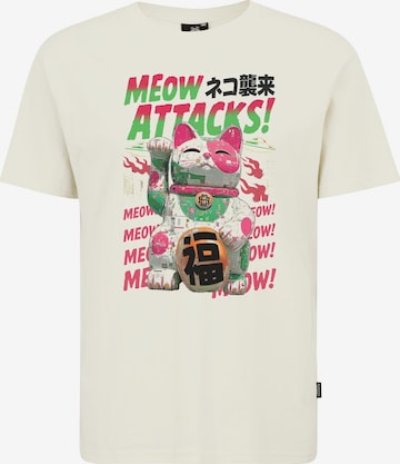 Oldskull Shirt 'Asian Lucky Cat Attack Graphic' in Wit: voorkant