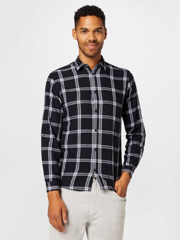 JACK & JONES Slim fit Button Up Shirt 'GingIham' in Black: front