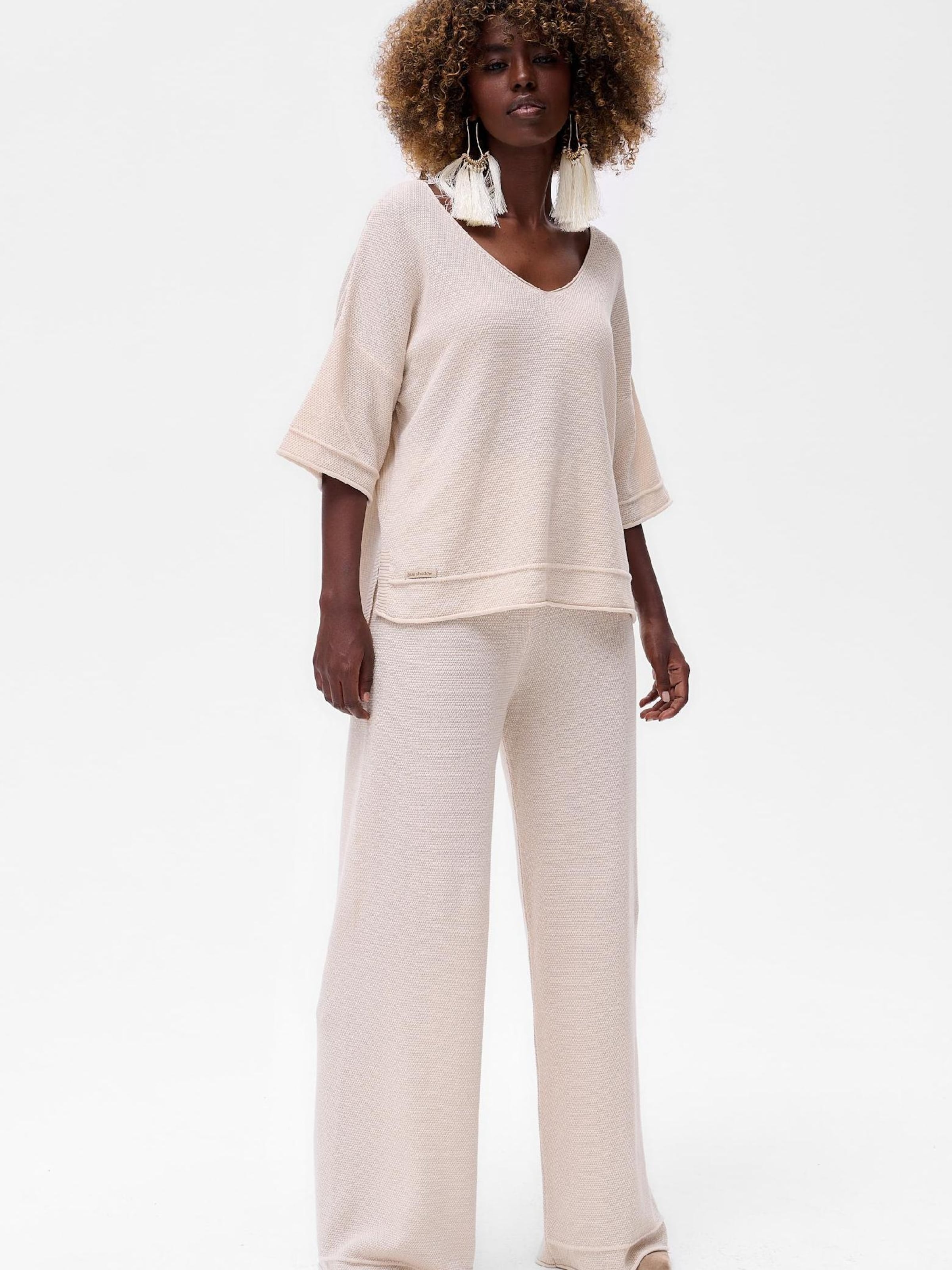 Blue Shadow Regular Pants in Beige: front