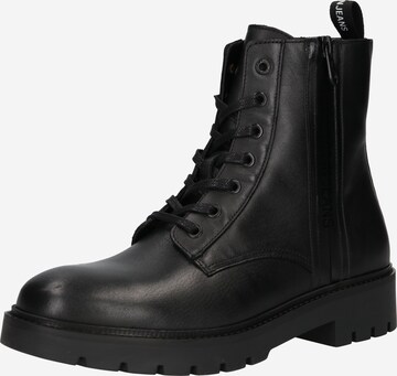 Calvin Klein Jeans Lace-Up Boots in Black: front