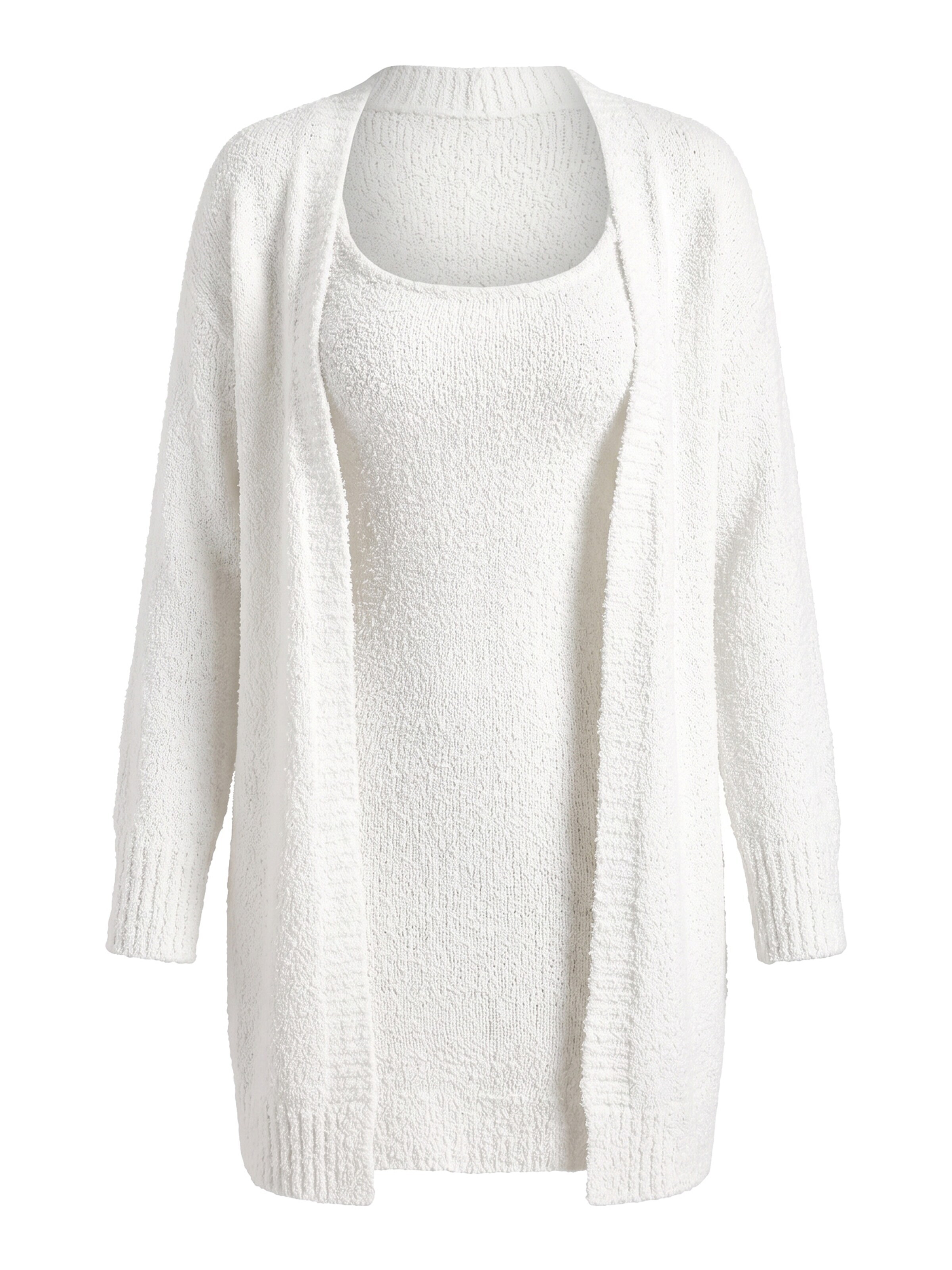 zytzrzy Hausanzug '2‑Piece Women Knit Set Cami Dress + Long Open Cardigan Casual Outfit'‌‌‌‌‌‌‌ in Weiß: Vorderseite