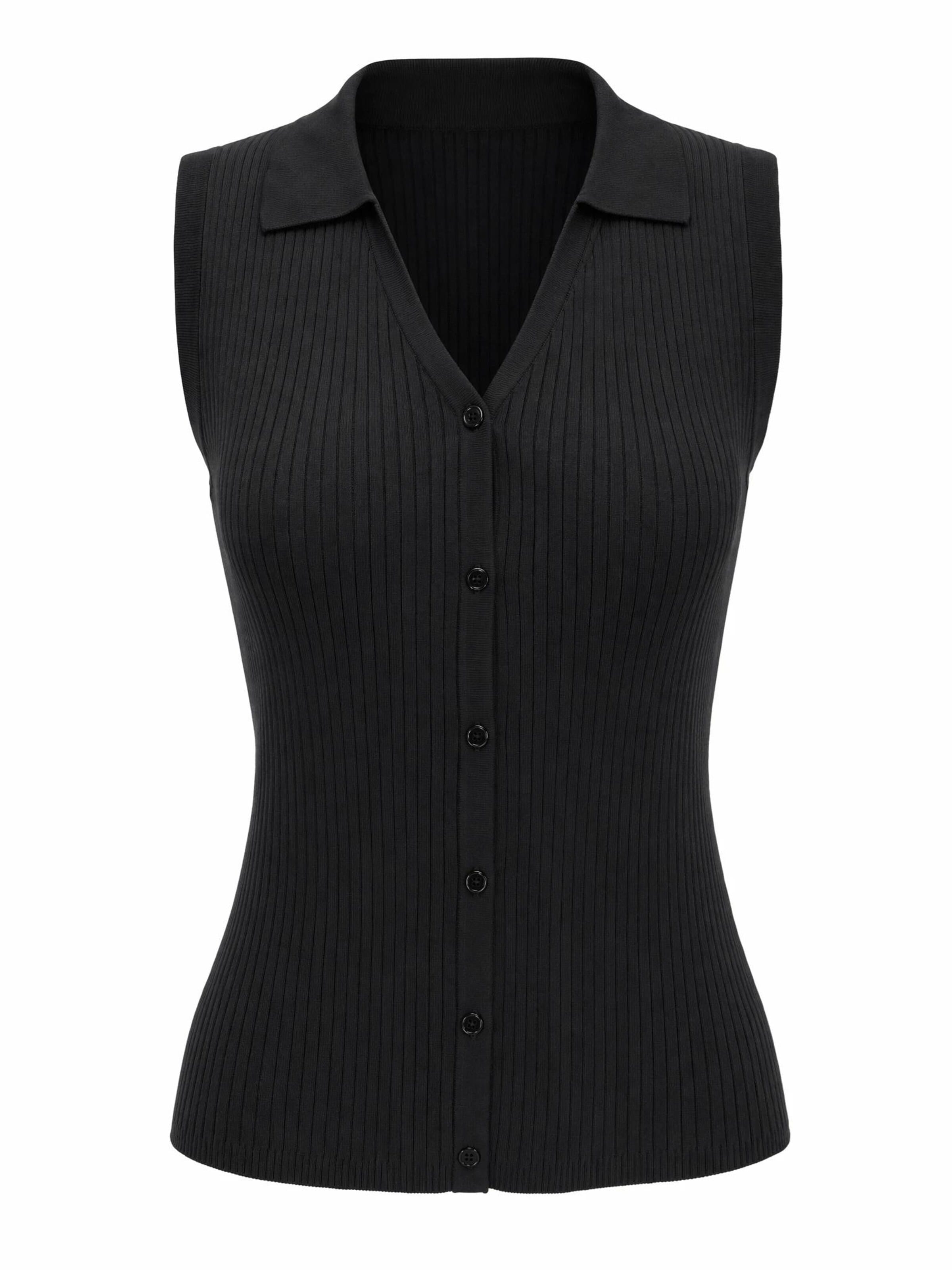 ARACH&CLOZ Sticktop 'Tanktop Damen Tank Top ärmellos, Business Polotop mit V-Ausschnitt'‌‌‌ in Schwarz: Vorderseite