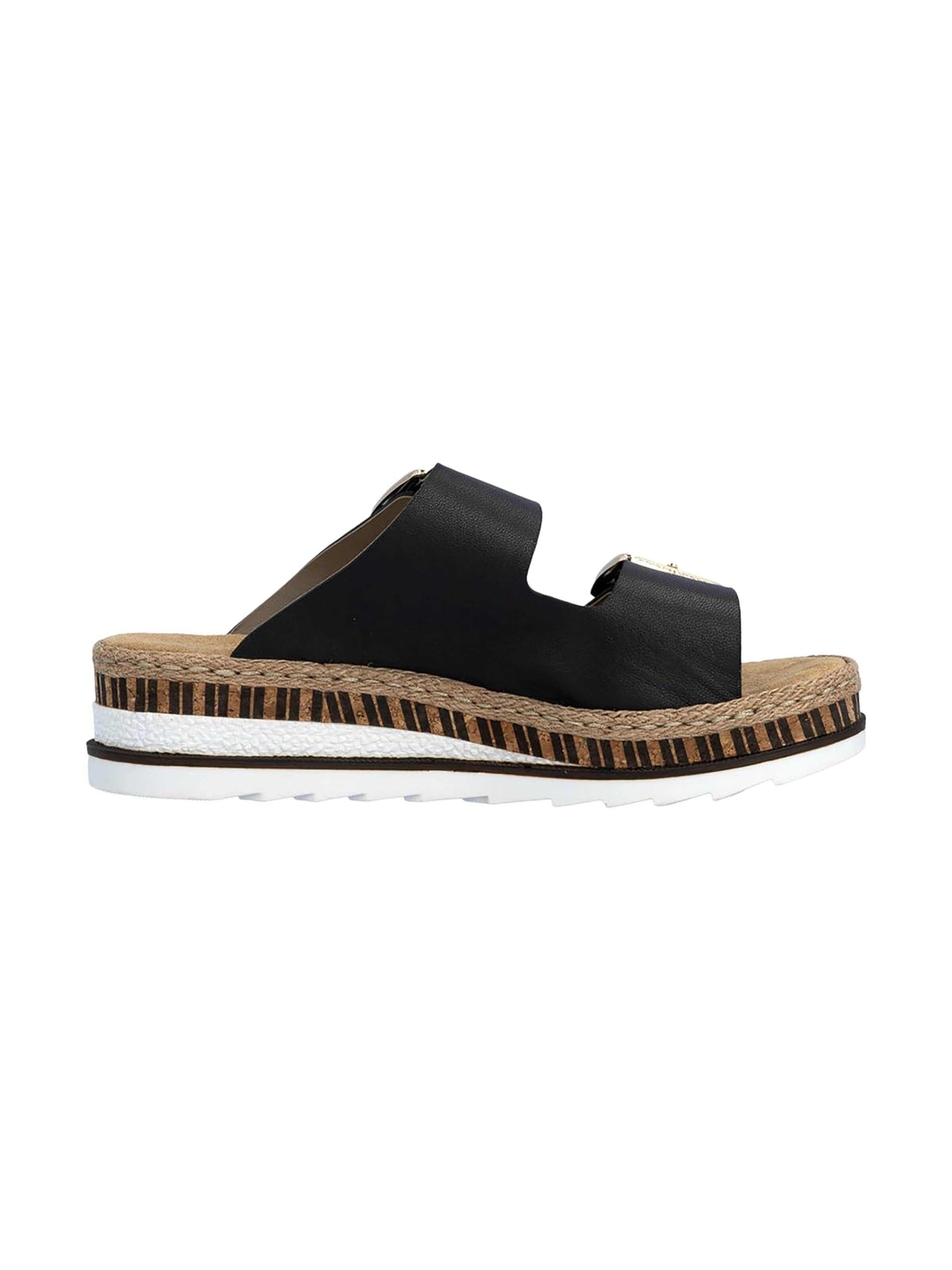 Zoccoletto 'Leder-Sandalen mit Keilabsatz „Montreux“' di Rieker in nero