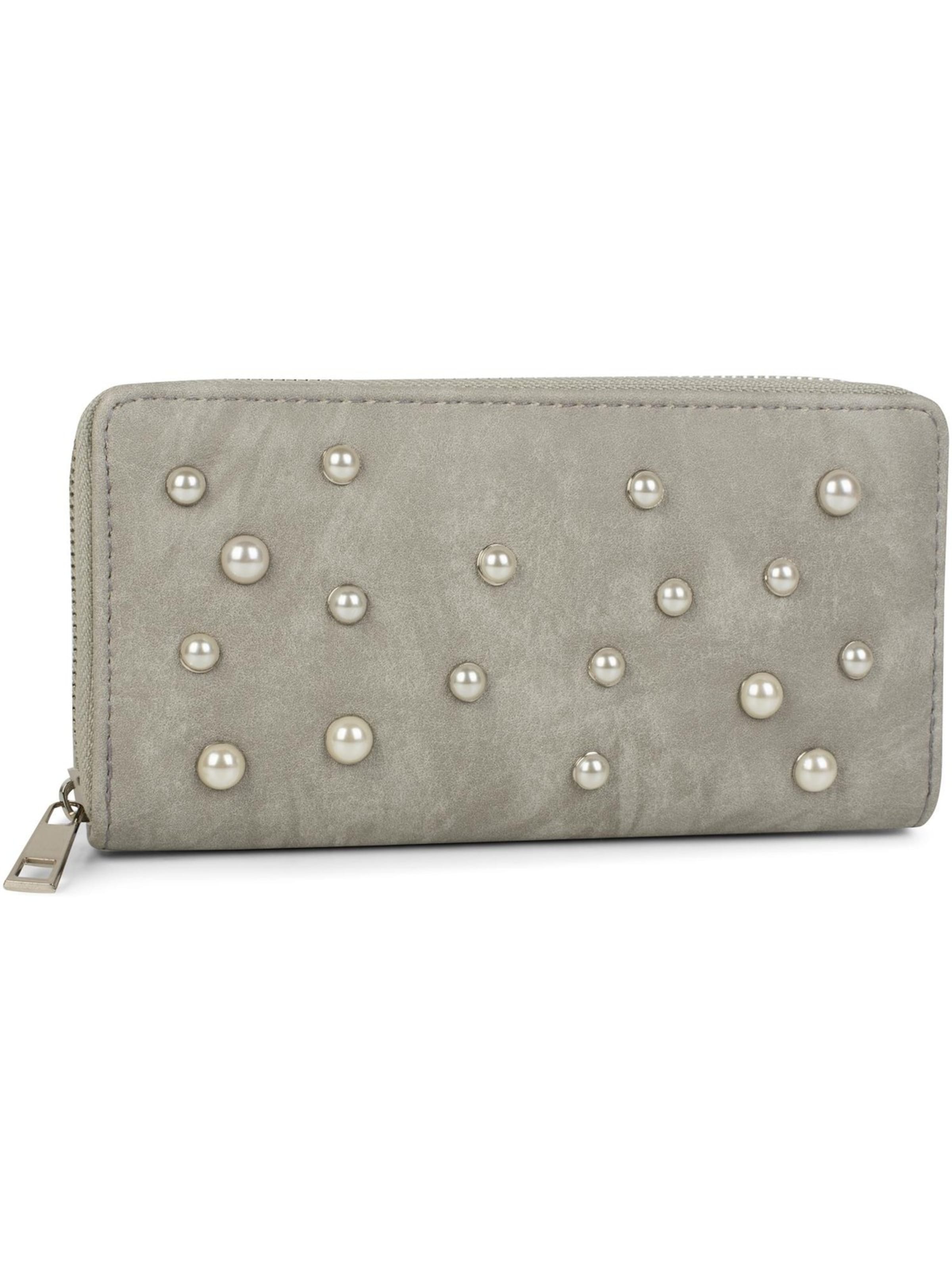 styleBREAKER Portemonnaie 'Geldbörse mit Perlen besetzt'‌‌‌‌‌‌‌ in Grau: Vorderseite