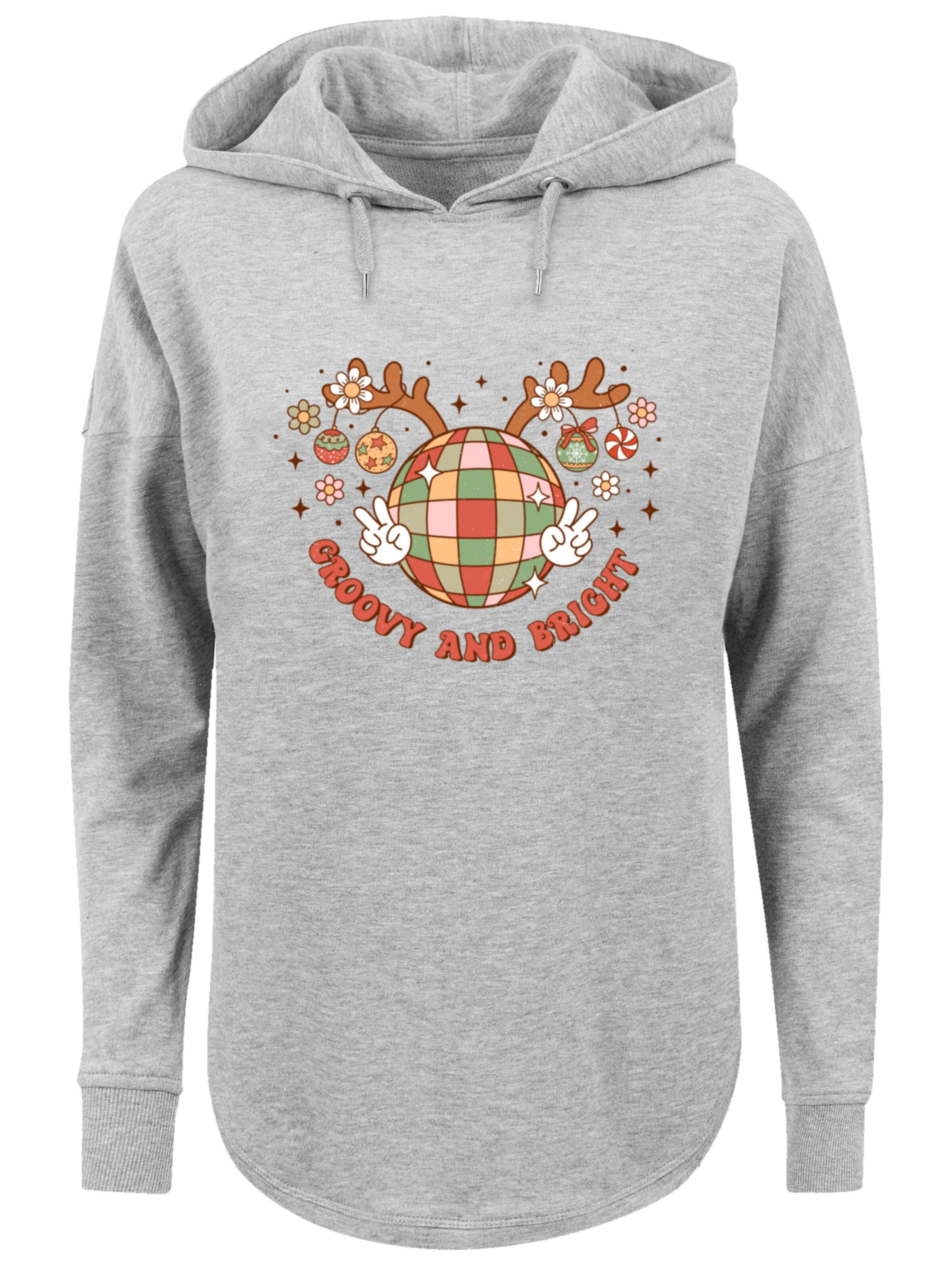 F4NT4STIC Pullover 'Groovy And Bright Christmas Disco Deer' in Grau: Vorderseite