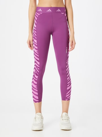 ADIDAS PERFORMANCE Skinny Workout Pants 'Hyperglam Techfit High-Waisted Zebra' in Purple: front