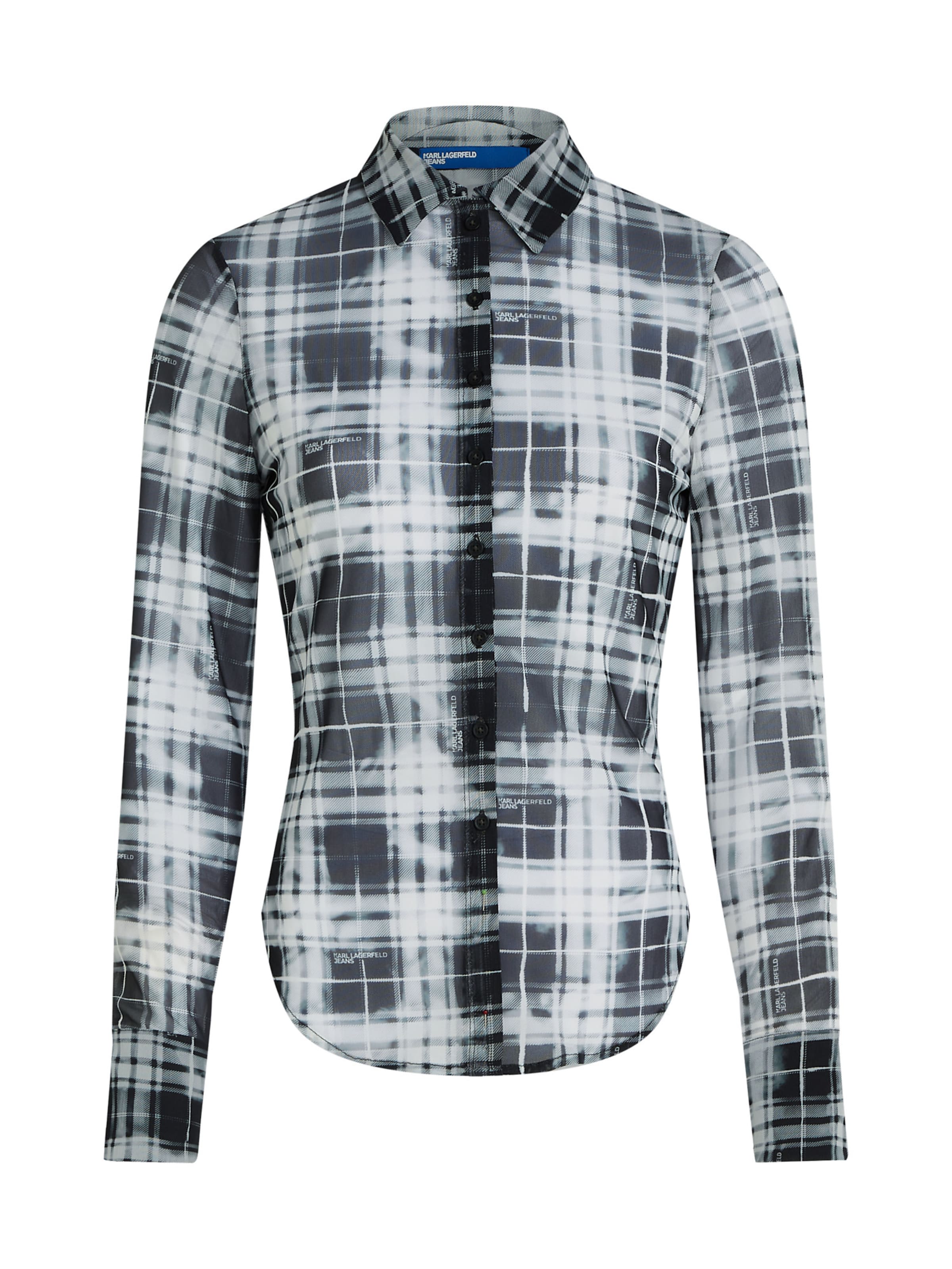 KARL LAGERFELD JEANS Pluus 'Check Mesh', värv must: eest vaates