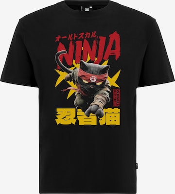T-Shirt 'Asian Ninja Cat Graphic' Oldskull en noir : devant