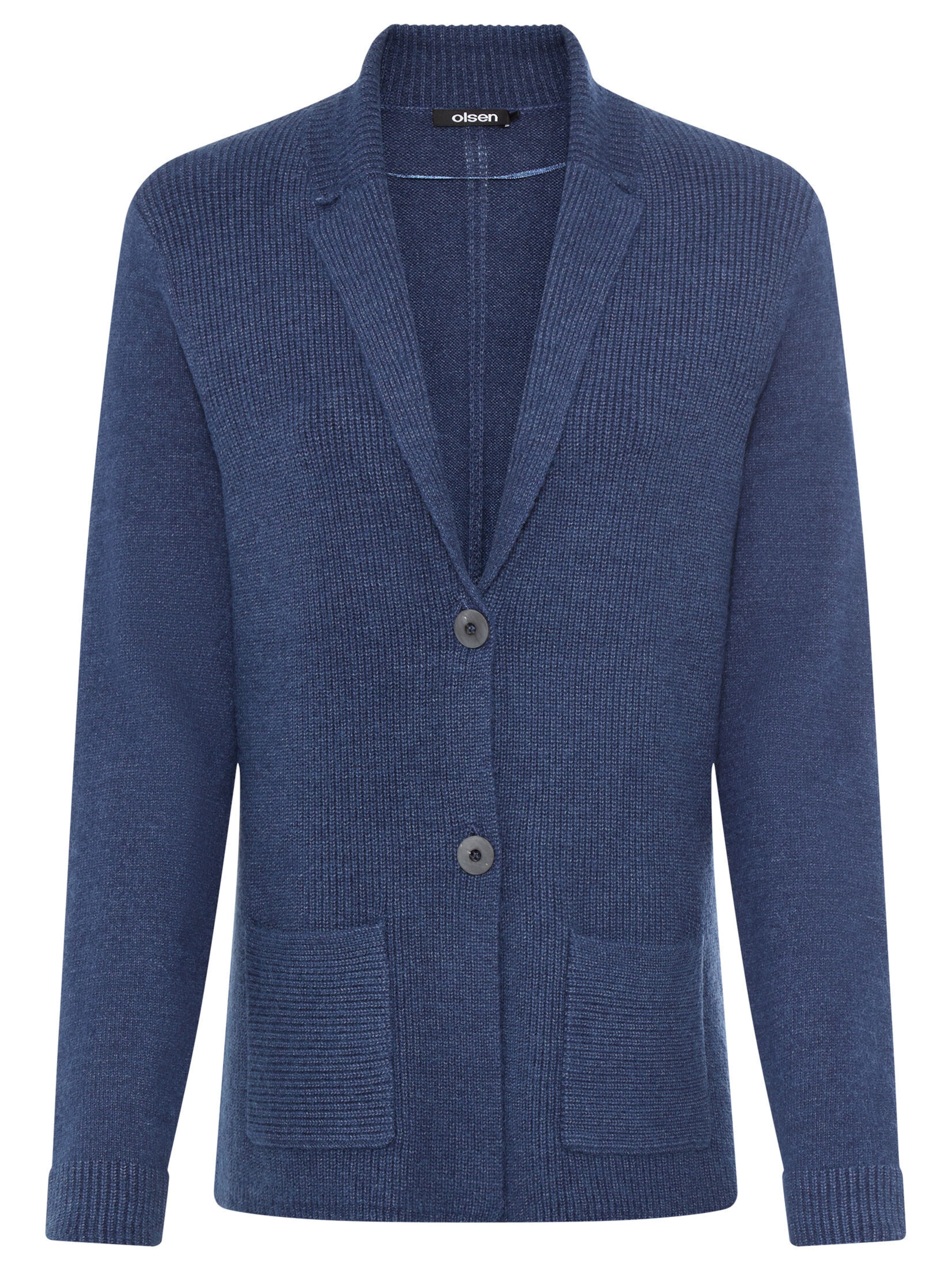 Olsen Cardigan in Blazer-Optik, mit aufgesetzten Taschen in Blau: Vorderseite
