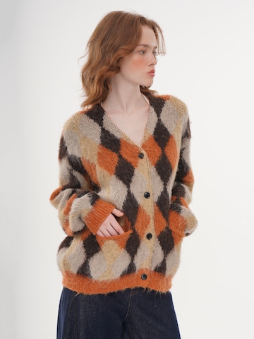 yoligex Pullover 'V-neck Argyle Knit Cardigan - Orange' i orange
