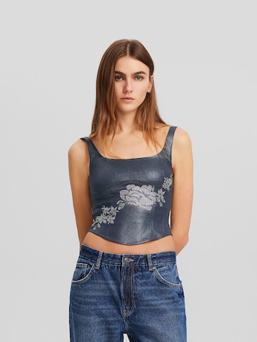 Bershka Top | modra barva: sprednja stran