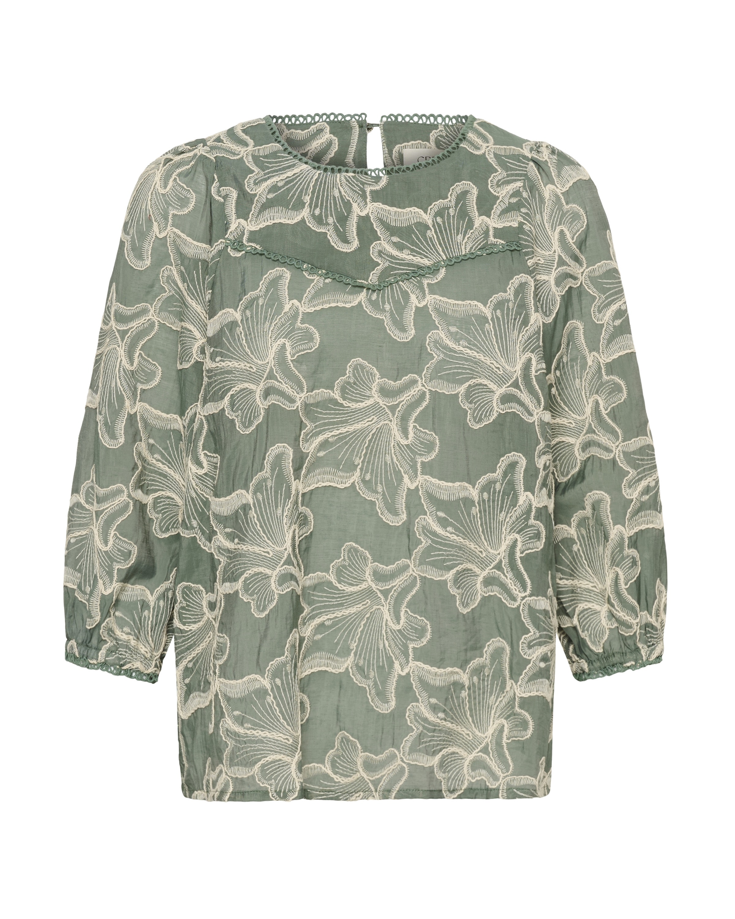 Cream Blouse in Groen: voorkant