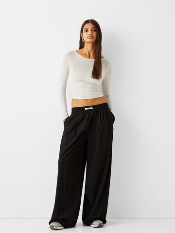 Bershka Wide leg Bandplooibroek in Zwart