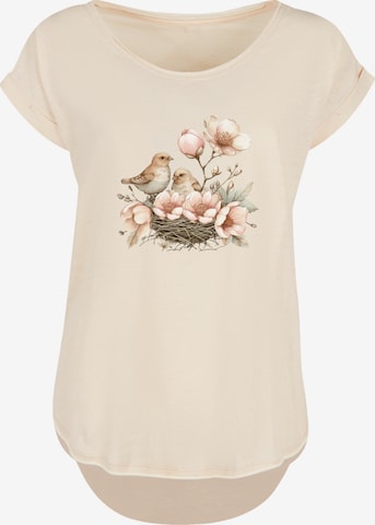 T-shirt 'Vogelnest Blumen' F4NT4STIC en beige : devant