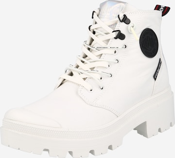 Palladium Lace-Up Ankle Boots in White: front