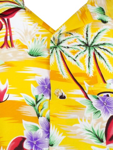 King Kameha Shirt 'Flamingos' in Gelb