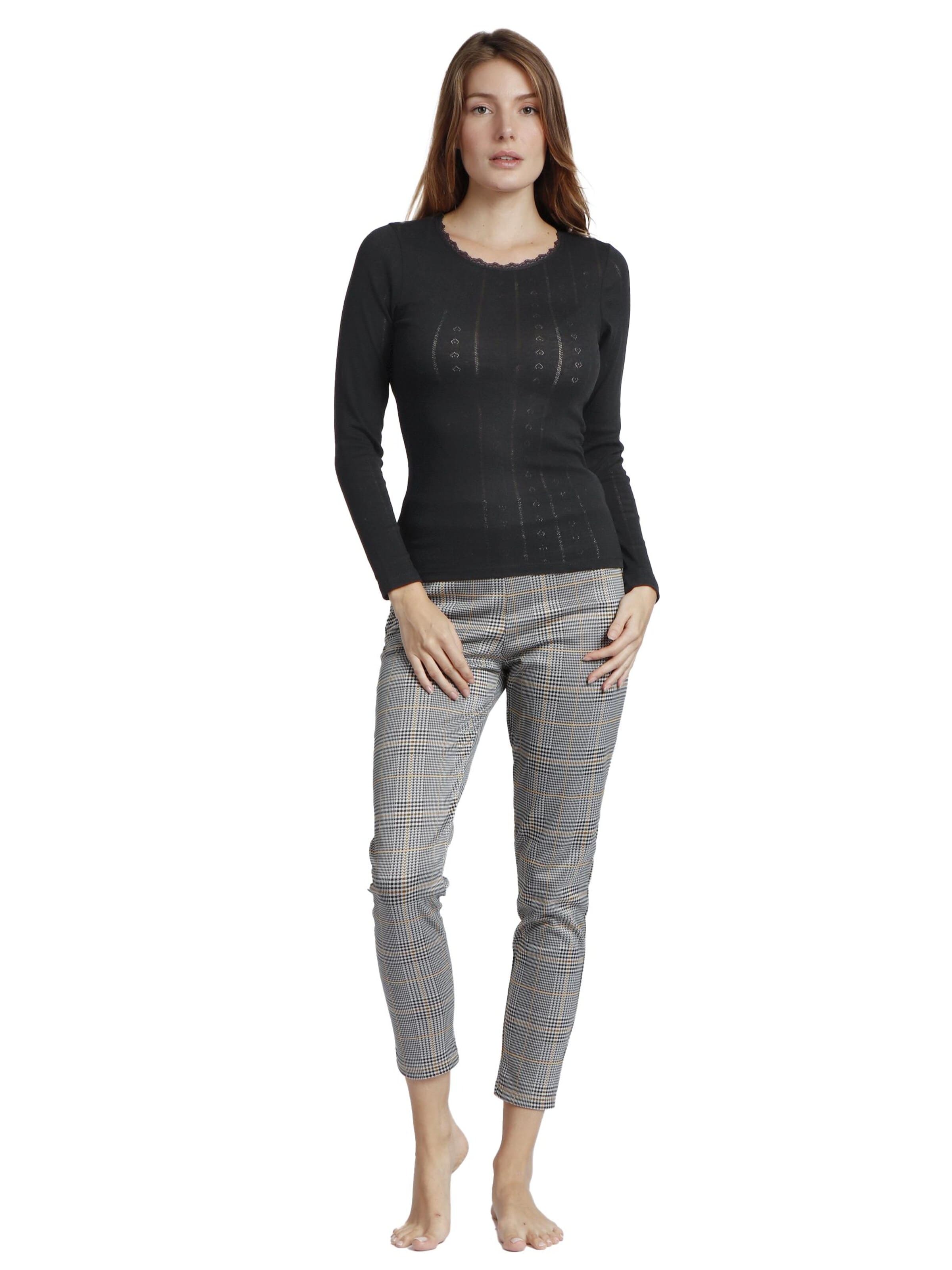 admas - Top 'ADMAS Camiseta Manga Larga Canalé para Mujer' en negro: frente