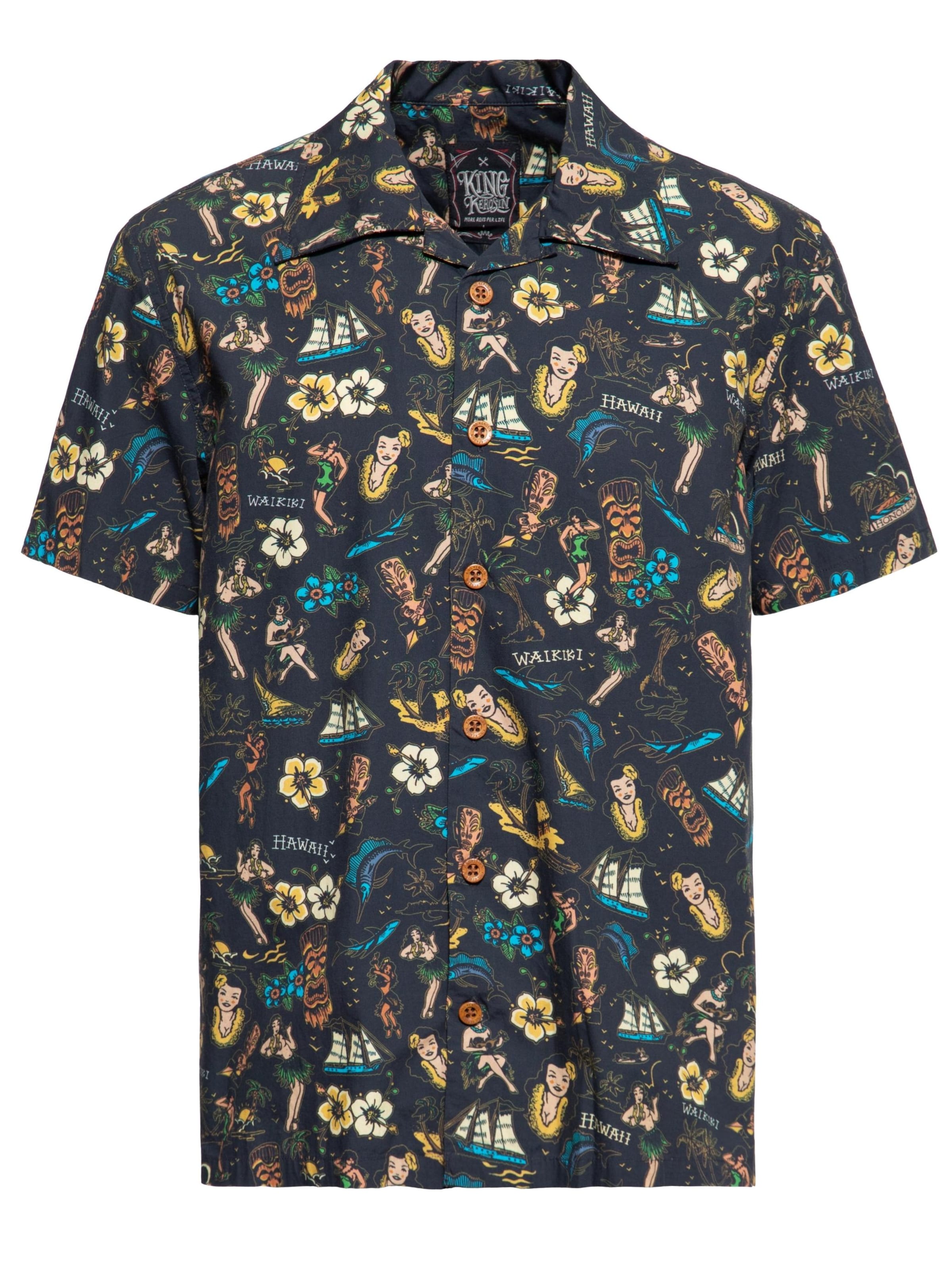 King Kerosin Regular fit Button Up Shirt in Black: front