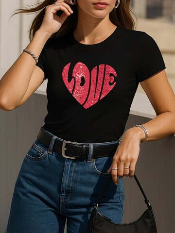 GORHEY - Camiseta 'Women's Summer Casual Red heart Print Shirt,Short-Sleeve Slim fit Basic Tee' en negro