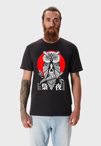 Oldskull Shirt 'ASIAN SECRET OWL SKULL' in Zwart: voorkant