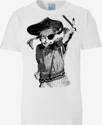 LOGOSHIRT T-Shirt 'Langstrumpf – Pirat' in Weiß: predná strana