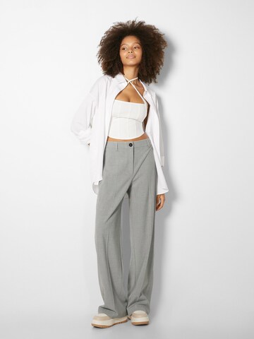 Wide Leg Pantalon à plis Bershka en gris