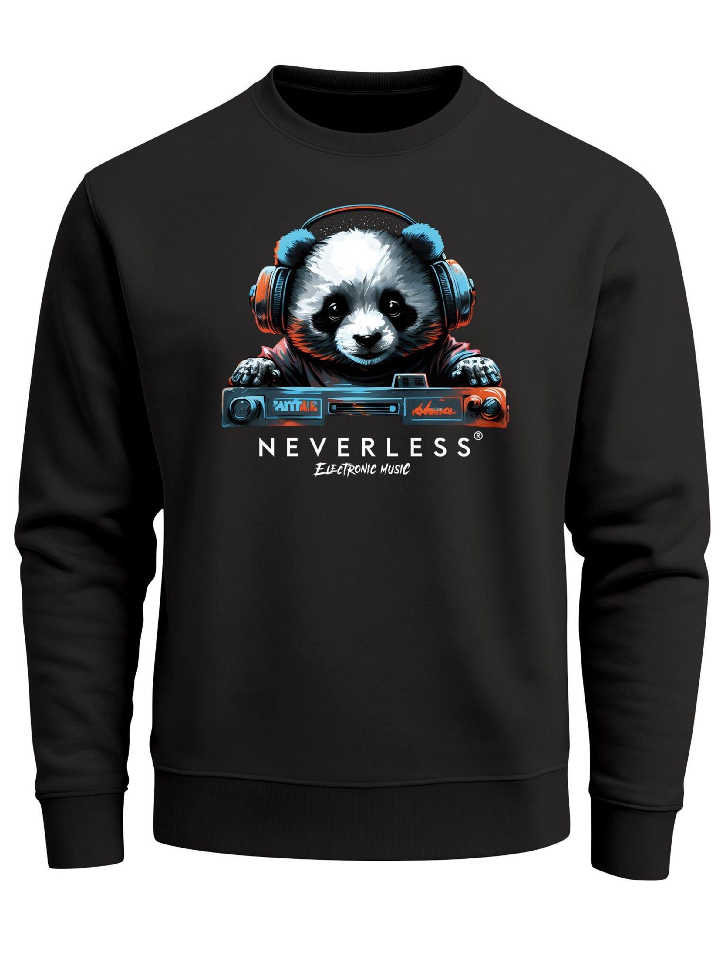 Neverless Sweatshirt 'Panda DJ'‌‌‌‌‌‌ in Schwarz: Vorderseite