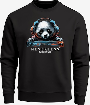 Neverless Sweatshirt 'Panda DJ' in Schwarz: Vorderseite