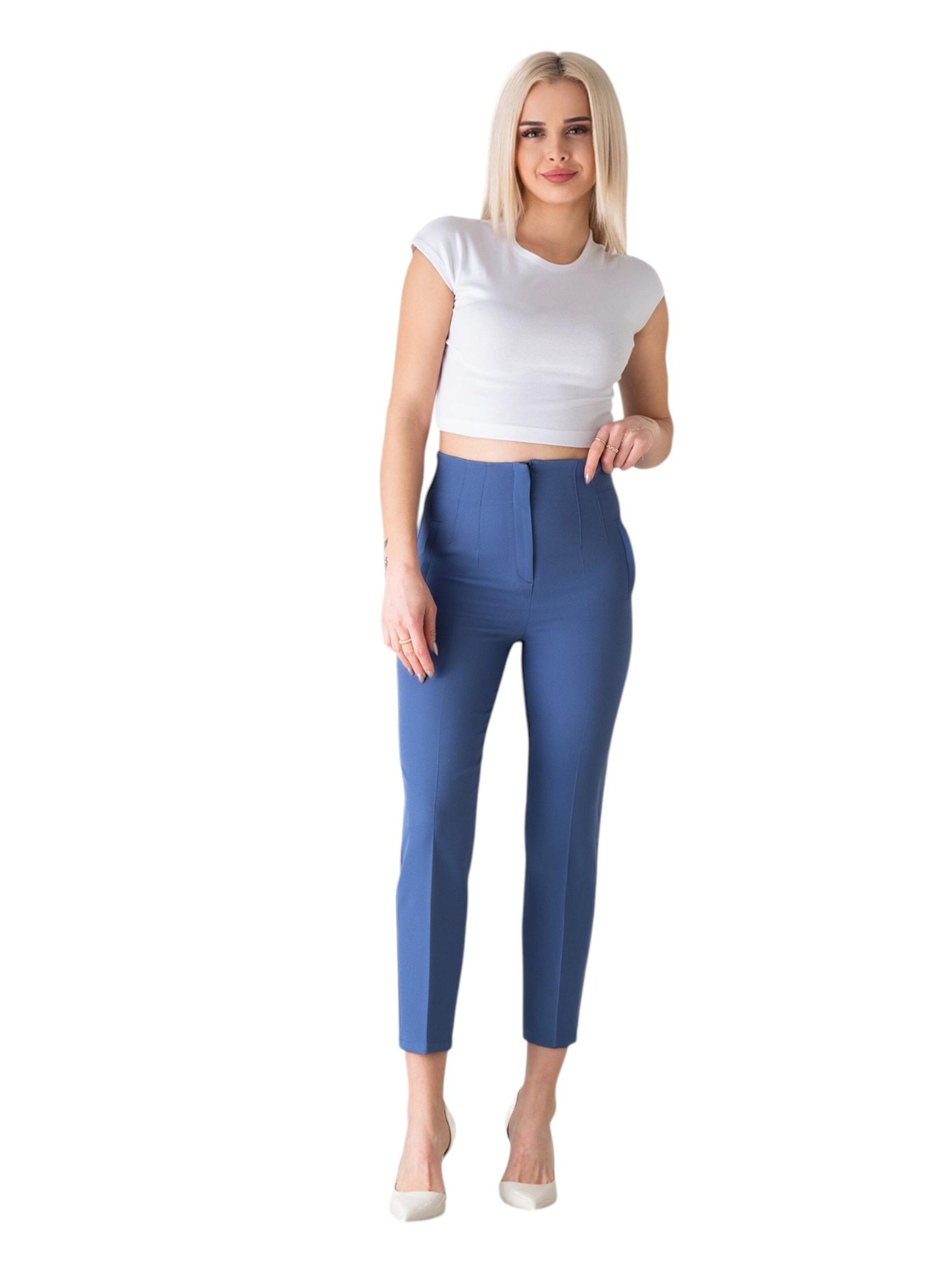fashionshowcase Slimfit Bandplooibroek 'Alessia' in Blauw