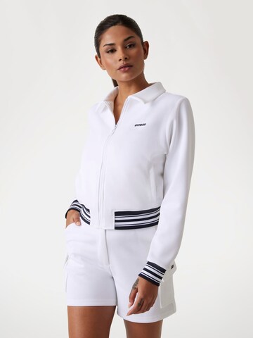 GUESS Zip-Up Hoodie in White: front