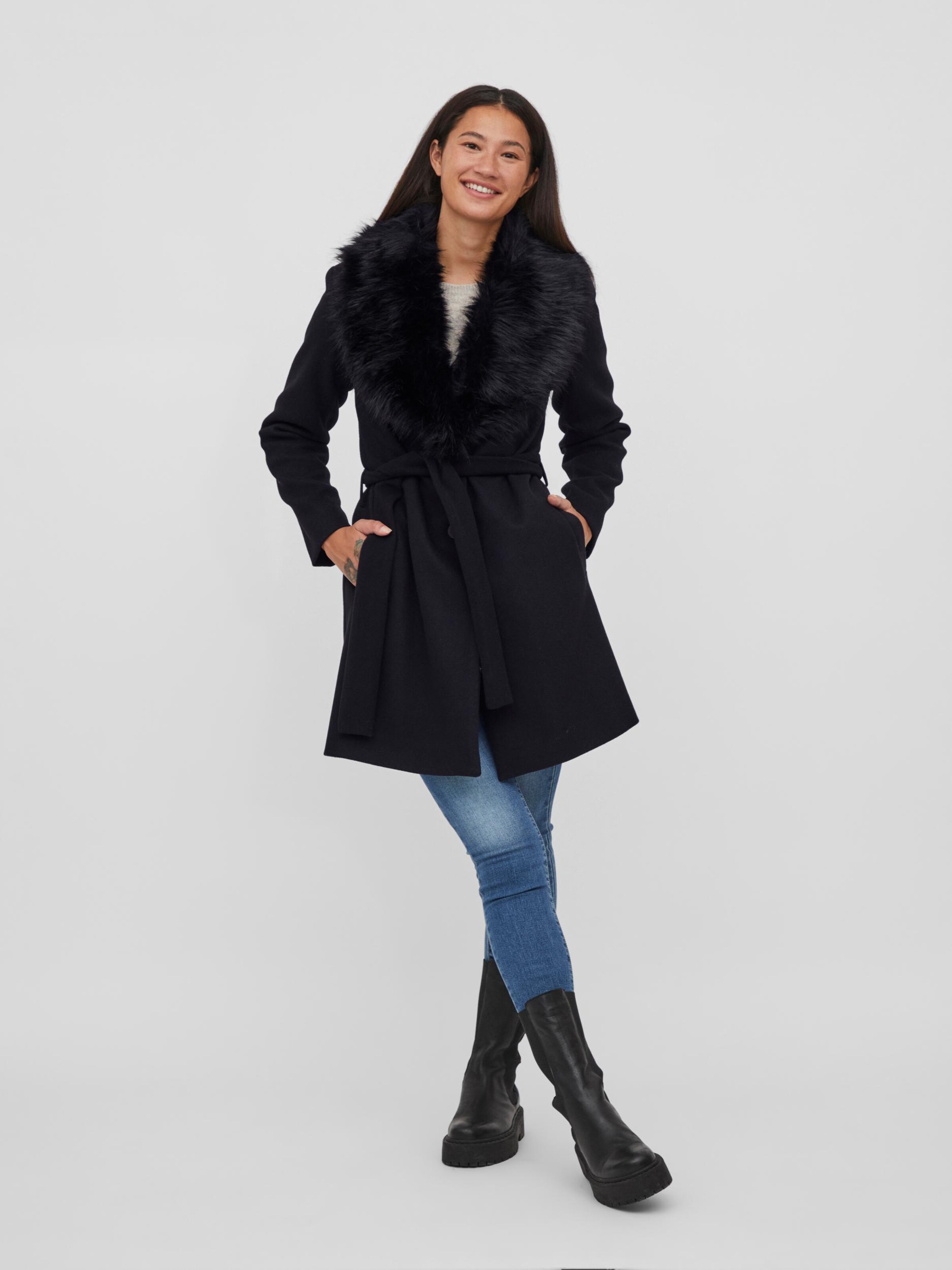 VILA Long coat discount 64% Black/Orange 34                  EU WOMEN FASHION Coats Fur 