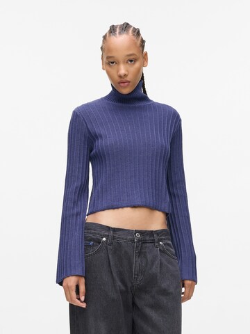 KARL LAGERFELD JEANS Trui 'Plisse' in Blauw: voorkant