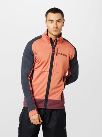ADIDAS TERREX Athletic Fleece Jacket in Brown: front