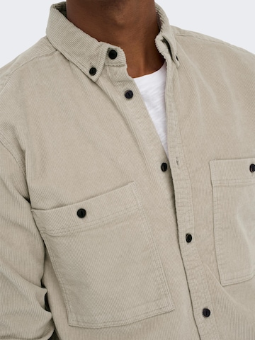 Only & Sons Regular fit Button Up Shirt 'Terry' in Grey