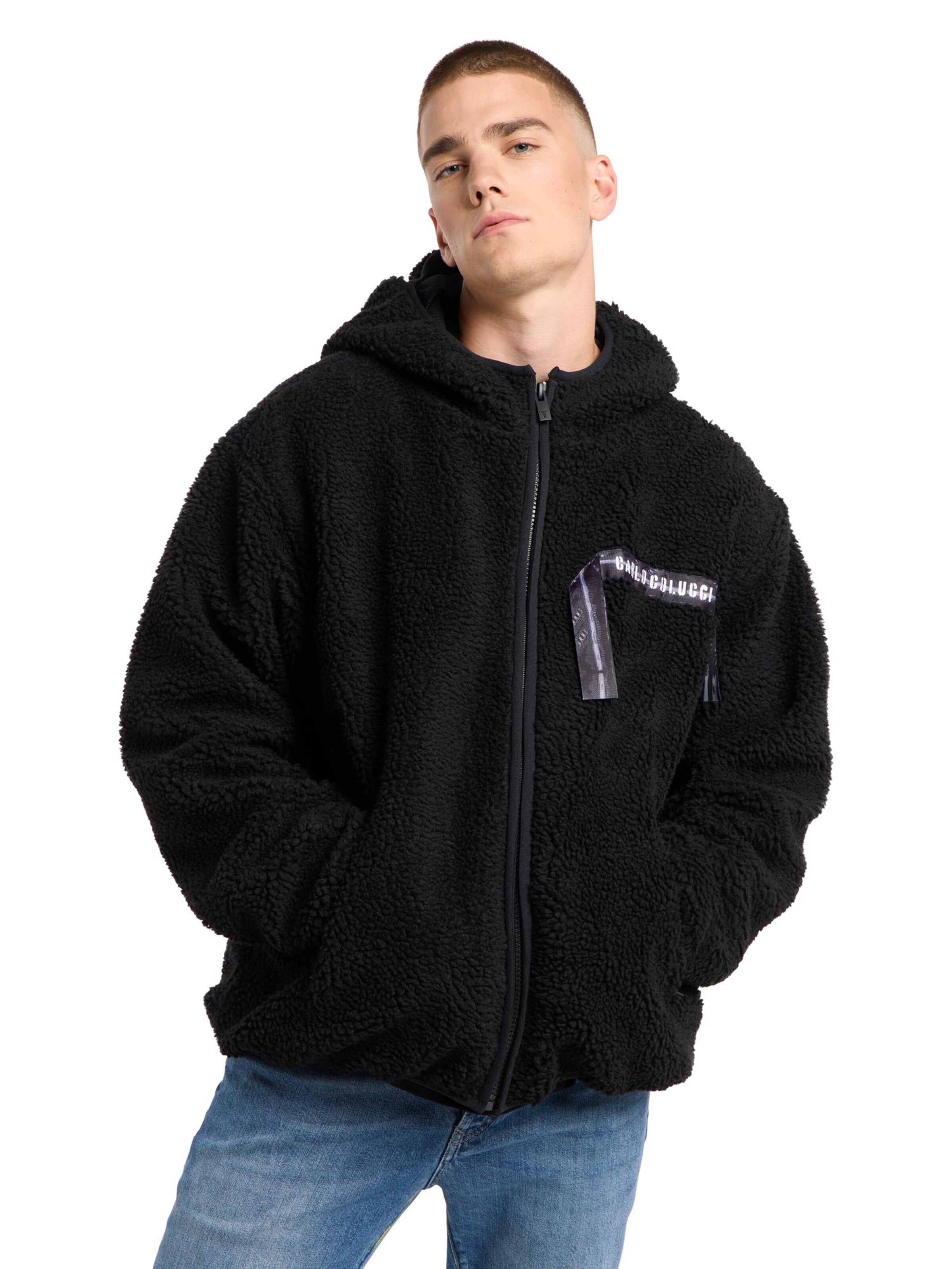 Carlo Colucci Fleecejacke in Schwarz: Vorderseite