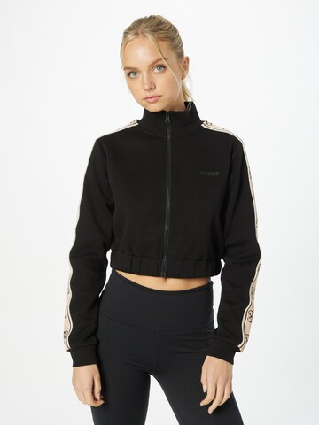 GUESS Athletic Zip-Up Hoodie 'NEW BRITNEY' in Black: front