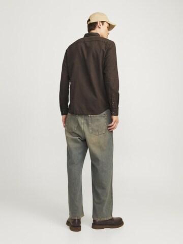 JACK & JONES Slim fit Button Up Shirt 'JJEClassic' in Brown