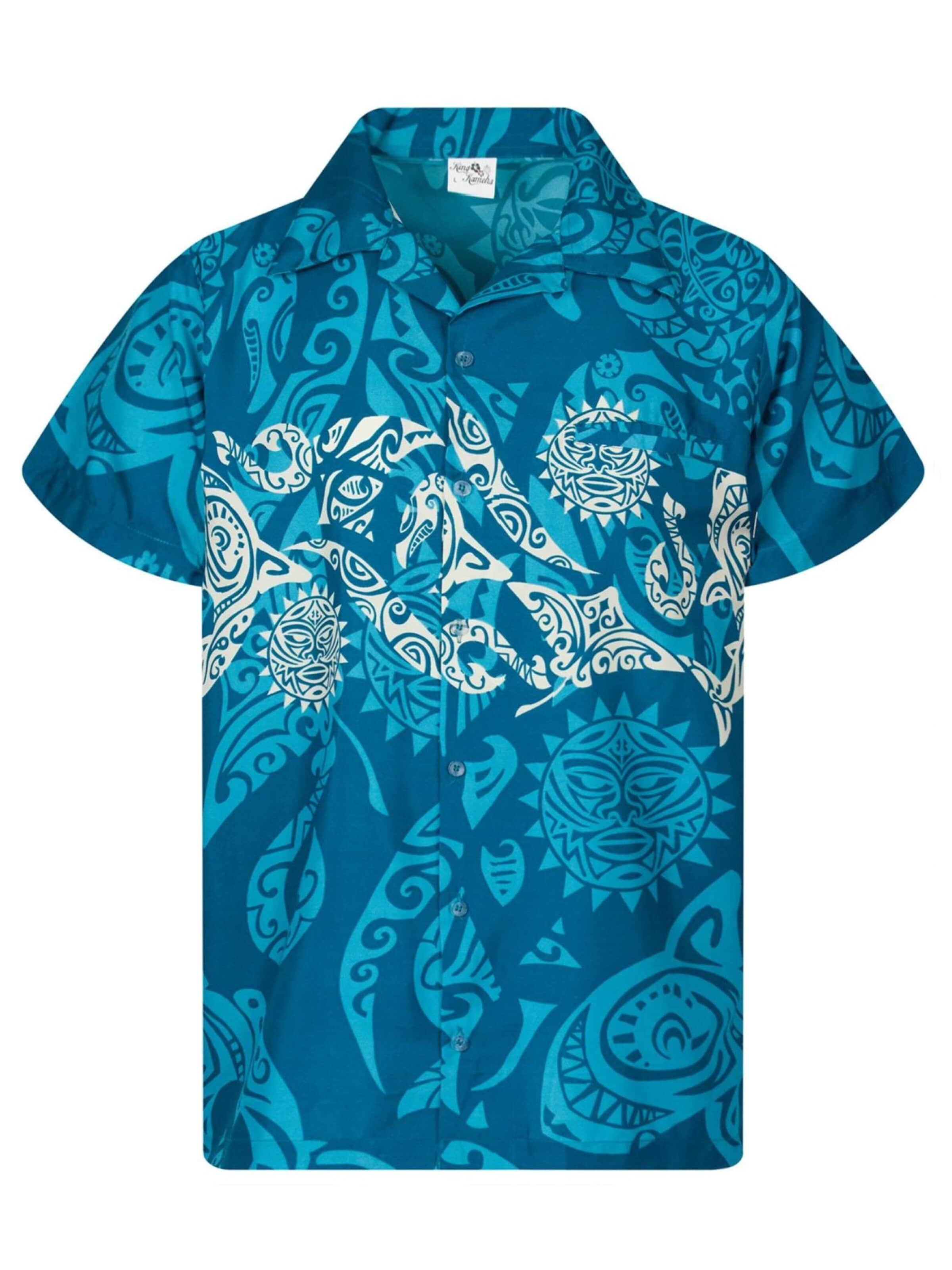 King Kameha Shirt 'Maori Chest' in Blauw: voorkant
