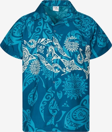 King Kameha Shirt 'Maori Chest' in Blauw: voorkant
