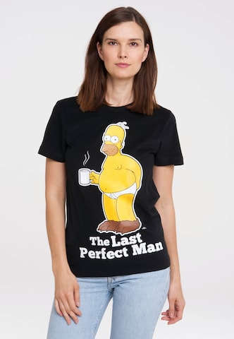 LOGOSHIRT Shirt 'Simpsons - Homer Simpson' in Zwart: voorkant