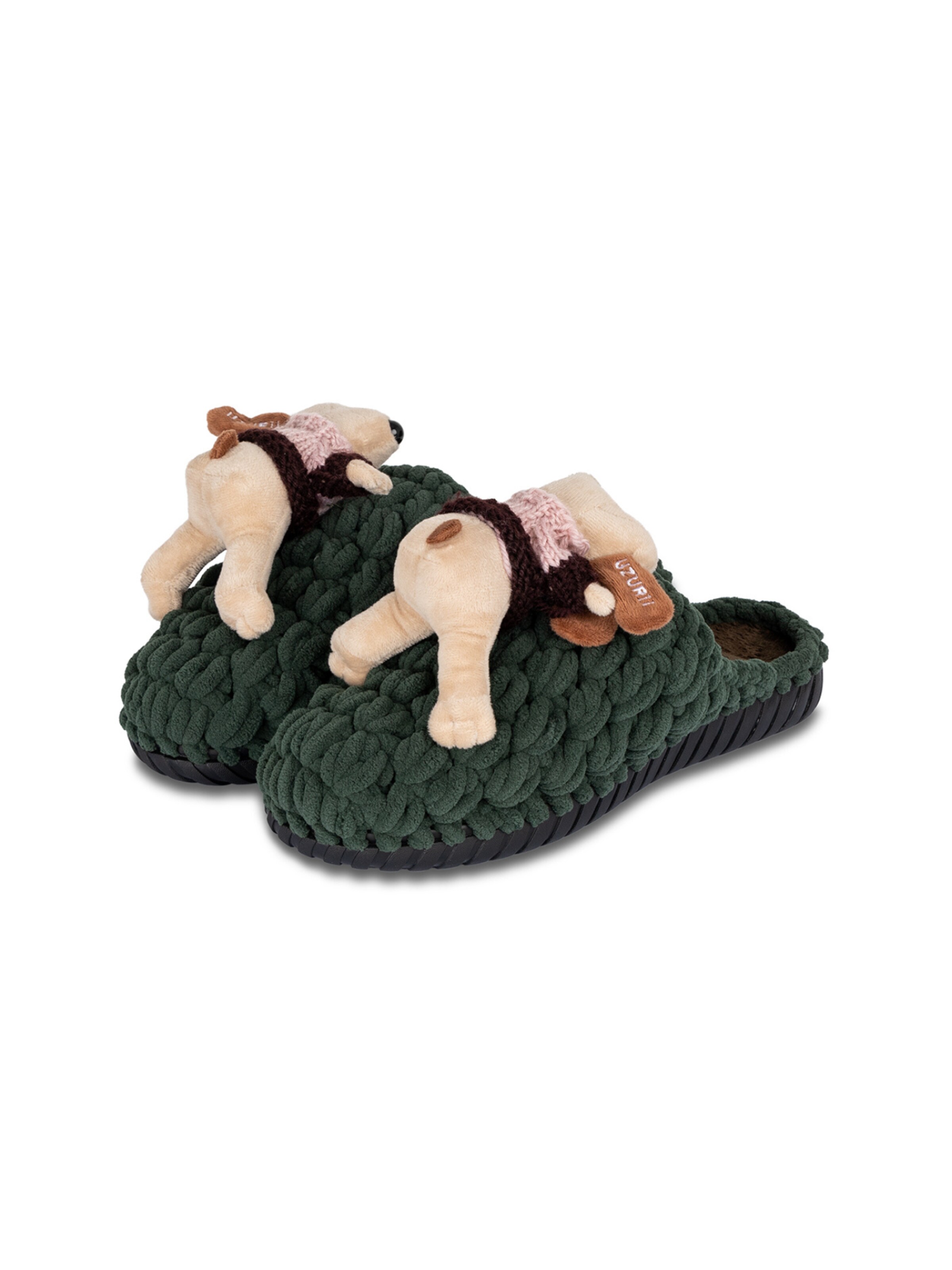 Uzurii Luxury Footwear Hausschuh 'Cosy Snoopy'‌‌ in Grün: Vorderseite