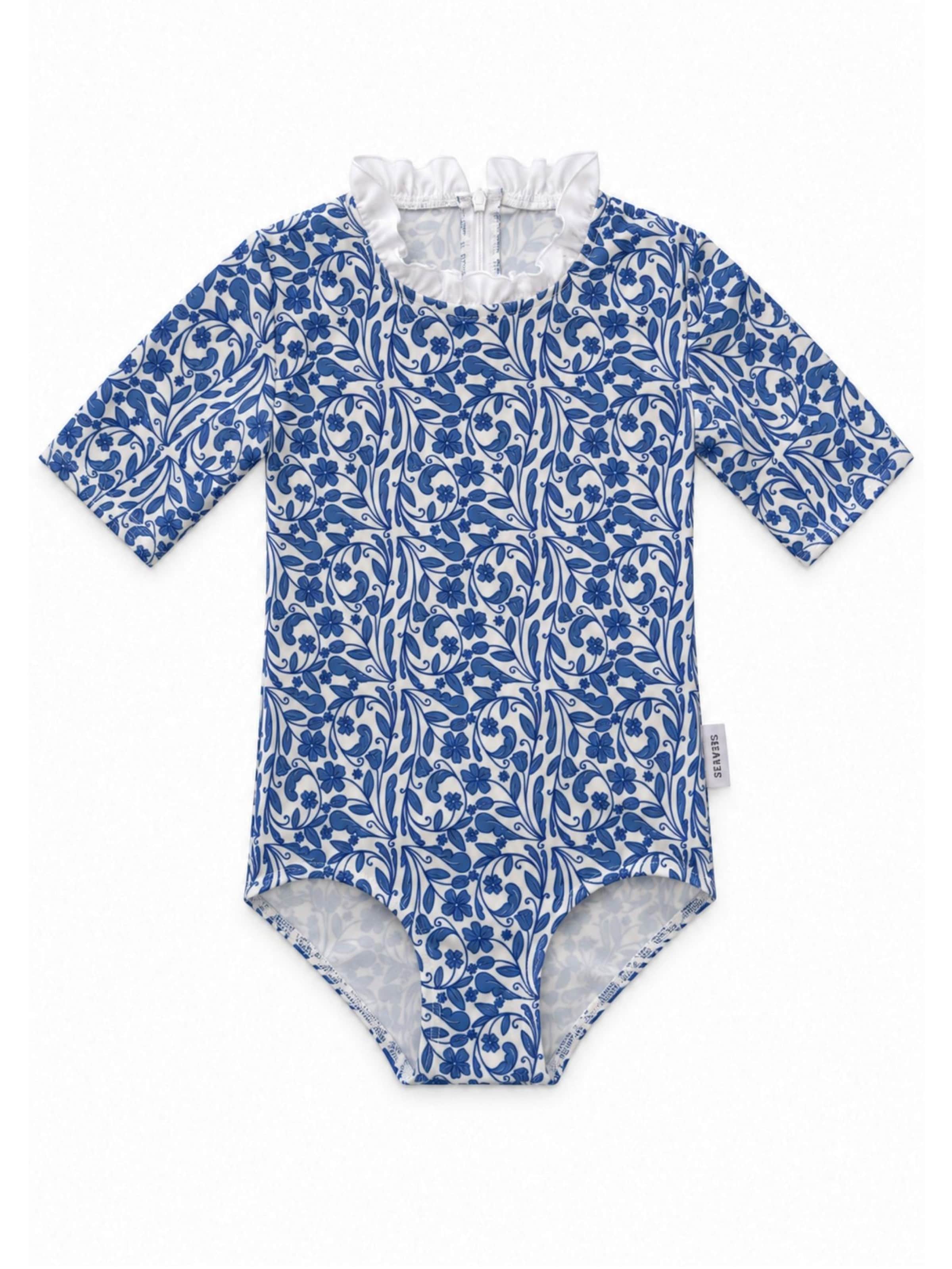 SEABASS Badeanzug 'Girls Swimsuit Ruffle'‌‌‌‌‌‌ in Blau: Vorderseite