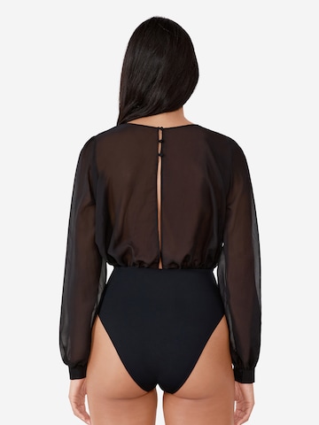 Body a camicia 'Effeuillage' di ETAM in nero