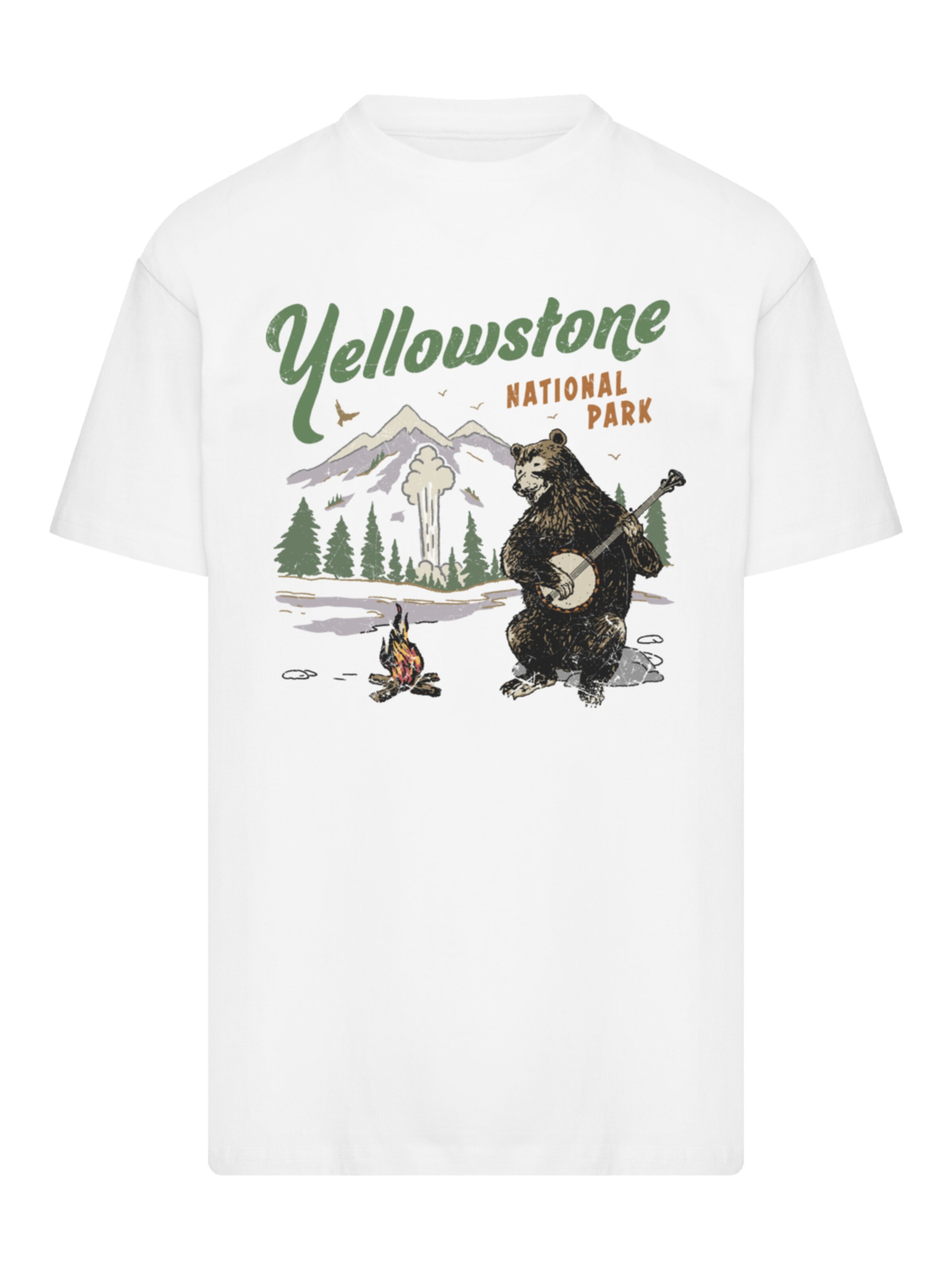 F4NT4STIC Shirt 'US National Parks Yellowstone Bear Playing Banjo' in White: front