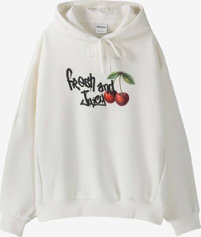 Bershka Sweatshirt i ecru / grön / blodröd / svart, Produktvy