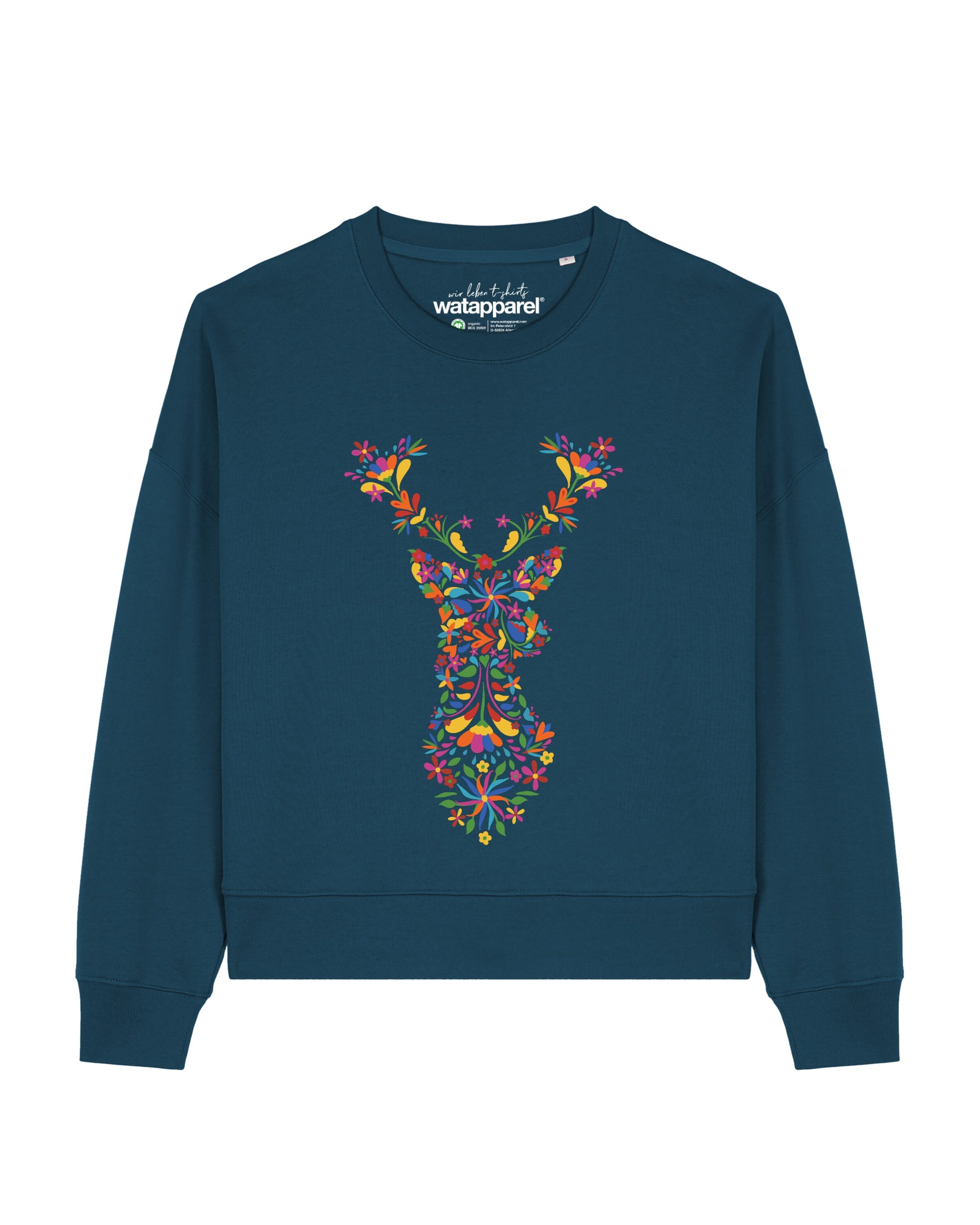 Watapparel Sweatshirt ' Floral Deer ' in Green: front